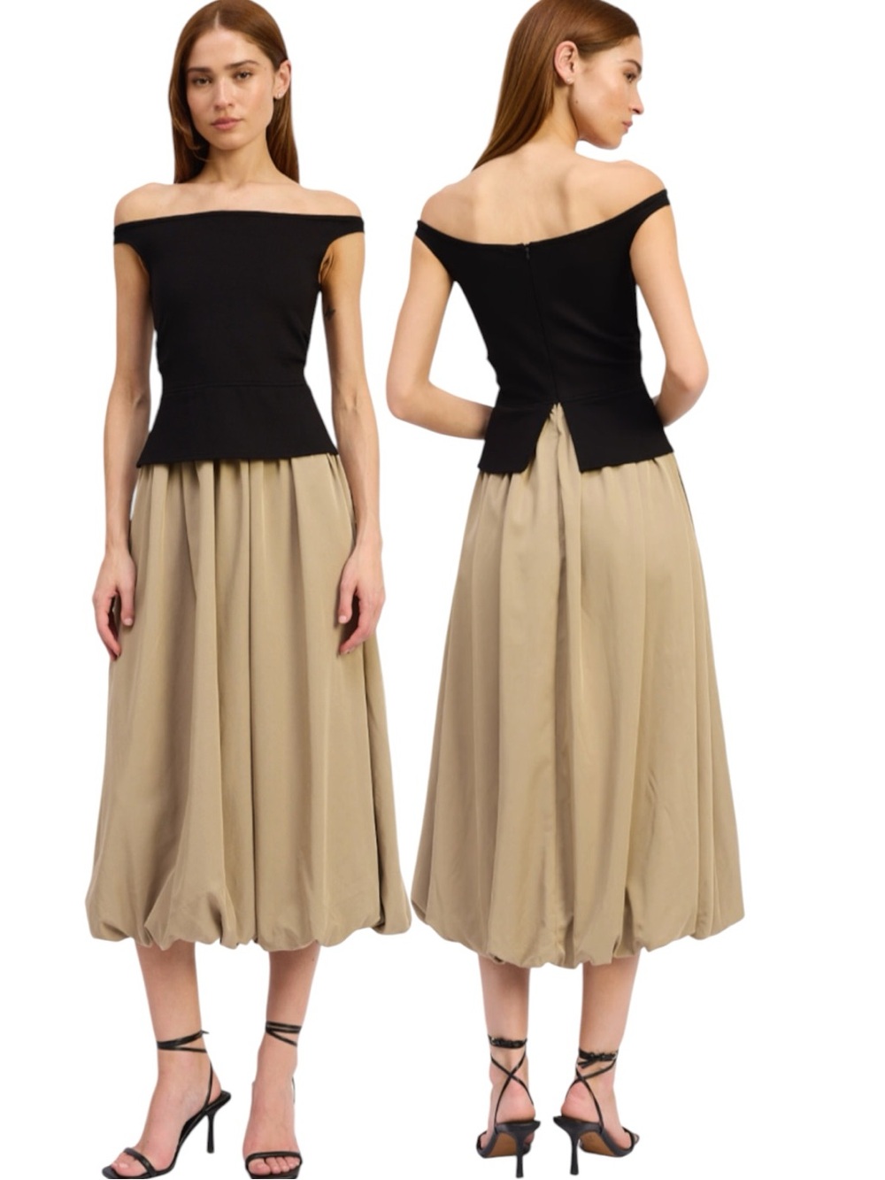 En Saison Off Shoulder Bubble Hem Autumn Mixed Media Dress Maxi Midi